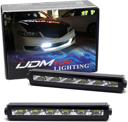 iJDMTOY 7-Inch Universal Fit Clear Lens Xenon White High Power LED Daytime Running Light Bar (DRL) With Brackets, Wirings