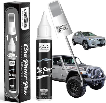 Bright Silver Metallic(PS2/WS2) for Jeep Touch Up Paint Pen, 2 in 1 Car Scratch Remover with Pen Tip and Brush, Precise Color Match for Car Paint Scratch Repair, Quickly and Easily Fix Chips and Nicks