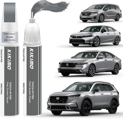 KIKIMO for Honda Touch Up Paint(Solar Silver Metallic(NH-932M)), Car Paint Repair Kit for Honda, 2 In 1 Scratches Repair with Pen Tip and Brush, Color-Matched for Quick & Easy Fix