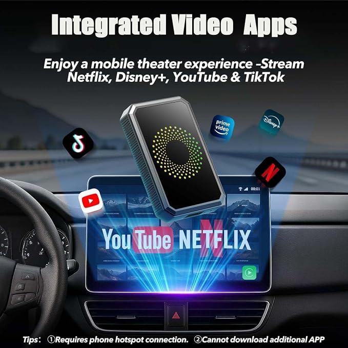 2026 New 3 in 1 Magic Box Carplay, Wireless CarPlay Adapter Magic Video Box with USB Drive, Wireless Carplays Adapter Netflix for Wired CarPlays & Android Auto Cars (Gray 2+16G)