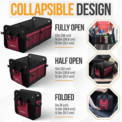 FORTEM Trunk Organizer For SUV Car Organizer and Storage, Multi-Compartment Storage Bag Car Accessories for Women Men, Perfect Christmas Gifts, 1680D Oxford, Non Slip Bottom, Straps, Soft Cover (90L)