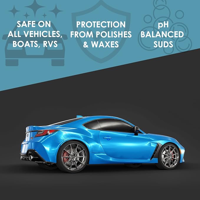 WASH&WHIPS Silverstone Car Wash Shampoo – pH Balanced Soap to Eliminate Grime, Dirt Without Scratching Paint, Foam Gun, Car Soap – Spot-Free Auto Detergent, 16 fl oz