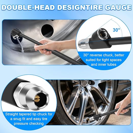 Car Tire Air Gauge, Heavy Duty Truck Tire Air Gauge, Car Tire Pressure Checker (10-150 Psi, 1-10 Bar) 2-Pack, for Semi Trucks, RVs, Cars, Motorcycles - 12 Inch