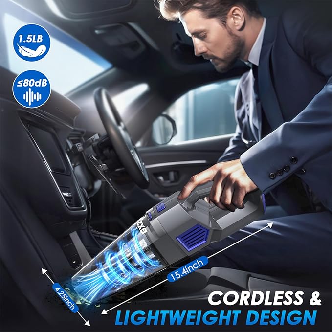 Gxzsk Handheld Vacuum Cordless, 15000PA Strong Suction Hand Held Car Vacuum Cleaner Rechargeable, Portable Hand Vacuum with Multi-Nozzles & Washable Filter for Home Office, Car, Pets