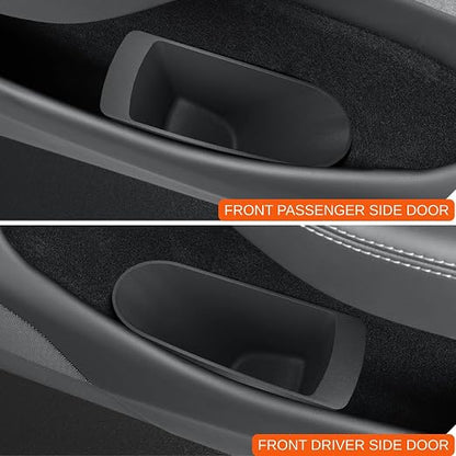 For 2026 New Tesla Model Y Juniper Front Car Door Trash Cans Side Door Portable Small Garbage Storage Bin Interior Accessories - TPE, Black - 2 Pack