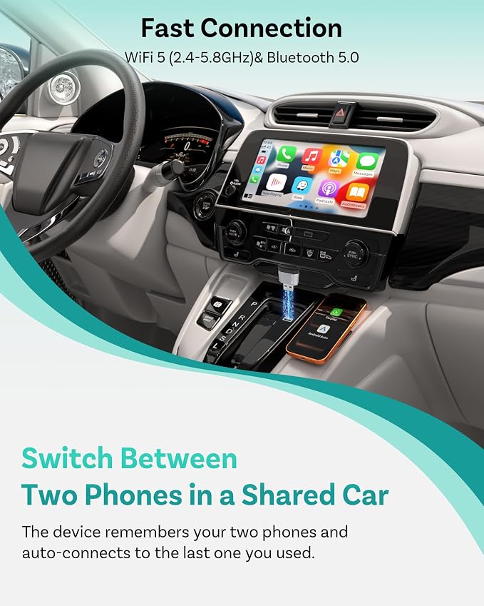 OTTOCAST Mini Nova 2026 Wireless CarPlay & Android Auto Adapter, Ultra-Compact 2-in-1 Dongle, 5-Second Auto-Connect, iOS 10+ & Android 11+