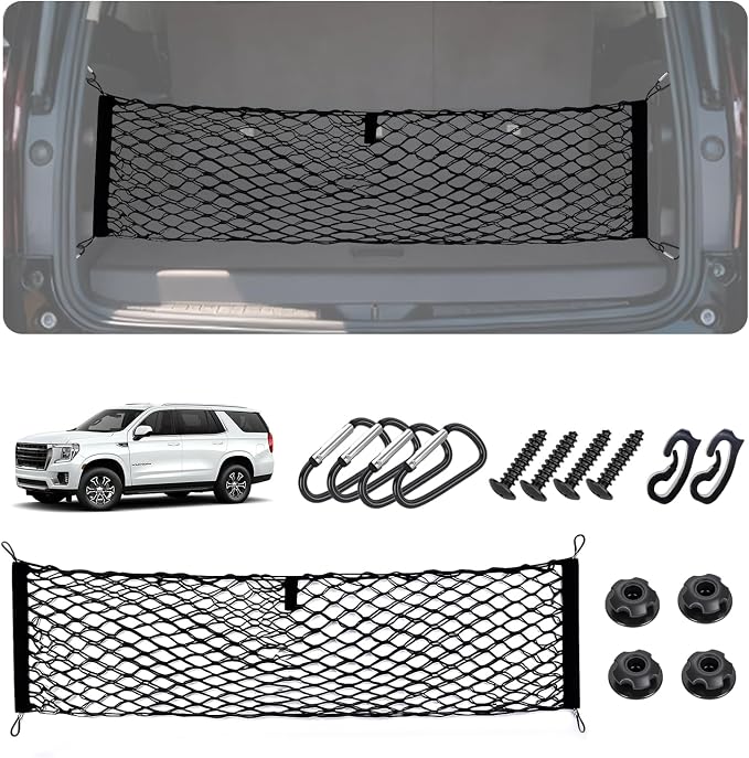 Envelope Style Caro Net for 2015-2020 GMCYukon/Chevy Tahoe/Suburban Accessories, Rear Trunk SUV Mesh Cargo Net, Upgraded 5mm Bungee&Double-Layer Nylon Storage Netting Grocery&Tools Holder Organizer