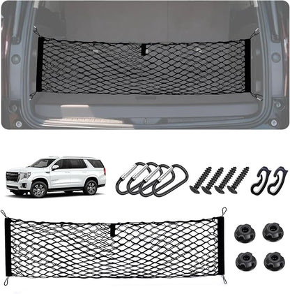 Envelope Style Caro Net for 2015-2020 GMCYukon/Chevy Tahoe/Suburban Accessories, Rear Trunk SUV Mesh Cargo Net, Upgraded 5mm Bungee&Double-Layer Nylon Storage Netting Grocery&Tools Holder Organizer