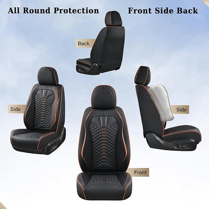 Coverado Automotive Seat Covers, Car Seat Covers Front Seats, Nappa Leather Black Orange Car Seat Cover, Waterproof Seat Cushion, 2 Pack Front Seat Covers Driver Seat Protector Fit for Most Cars SUV