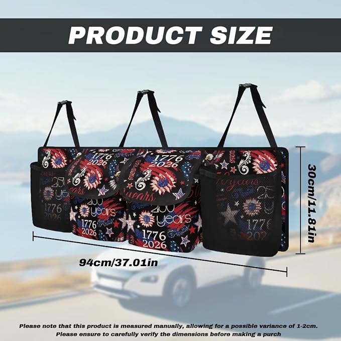250 Years Trunk Storage Organizer Waterproof Collapsible Car Storage Bag with 4 Pockets Large Capacity Backseat Trunk Organizer Universal Fit for Cars SUV Sedans