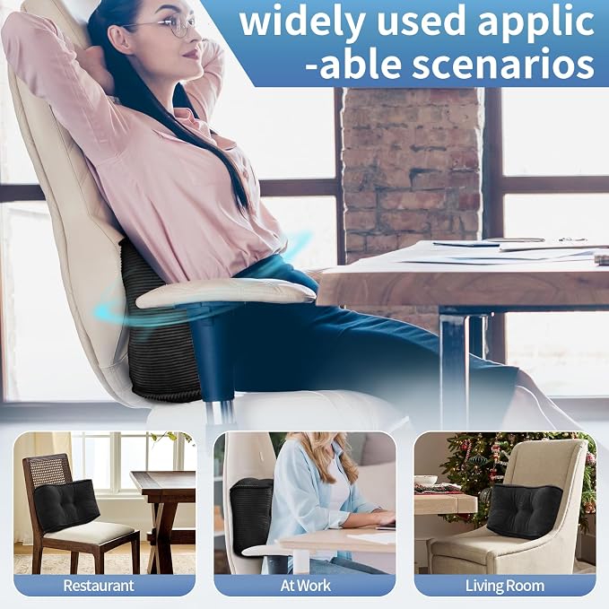 Lumbar Support Pillow for Office Chairs, Bite-Size Natural Latex Foam Back Support Pillow for Lower Back Pain Relief, Soft & Support Corduroy Desk Chair Cushion, M, Black