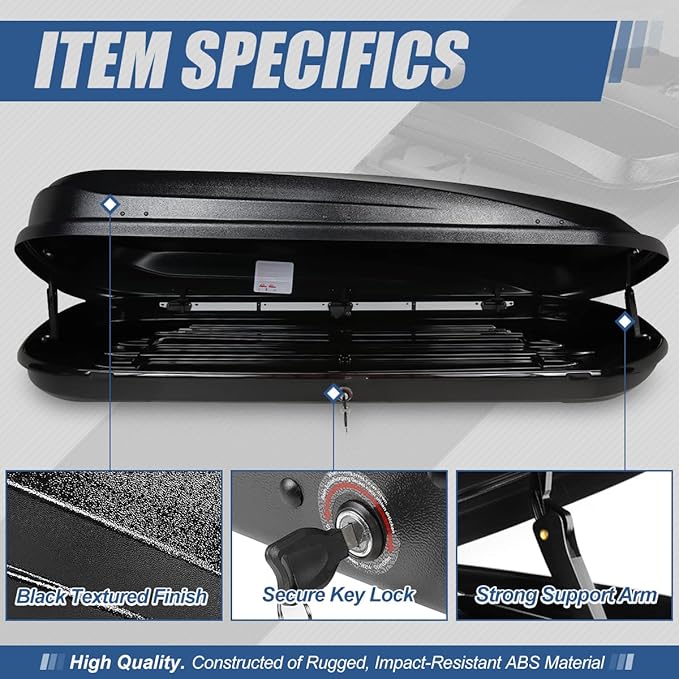 Auto Dynasty Hard Shell Roof Top Mount Car Storage Travel Luggage Box Cargo Carrier with Security Keys, 78 (L) x 31 (W) x 15 (H) Inches, Capacity 110 Pounds, 17 Cubic Feet, Textured Black
