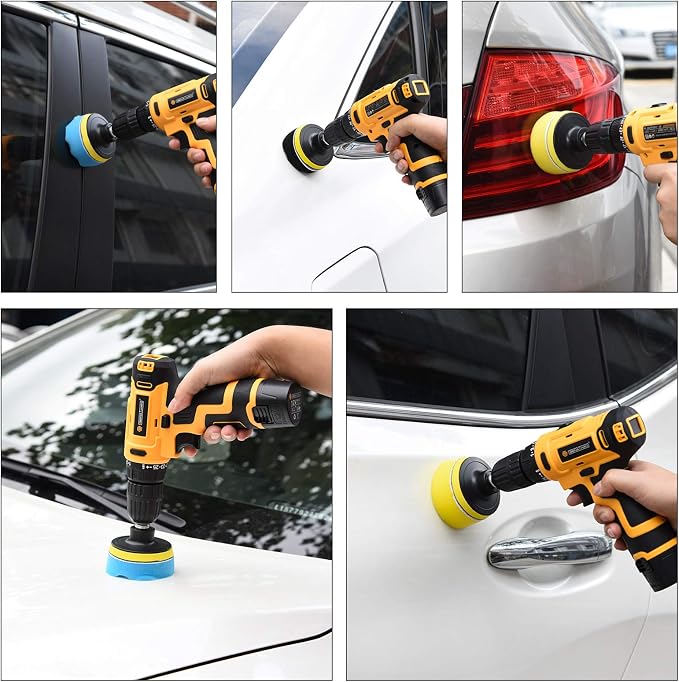 Kshineni Buffing Pads 3 Inch Car Buffer Pad, 22 Pcs Drill Polishing Kit, Polisher Pads Kit Sponge Pads Car Foam Drill for Polishing, Sanding, Waxing, Sealing Glaze