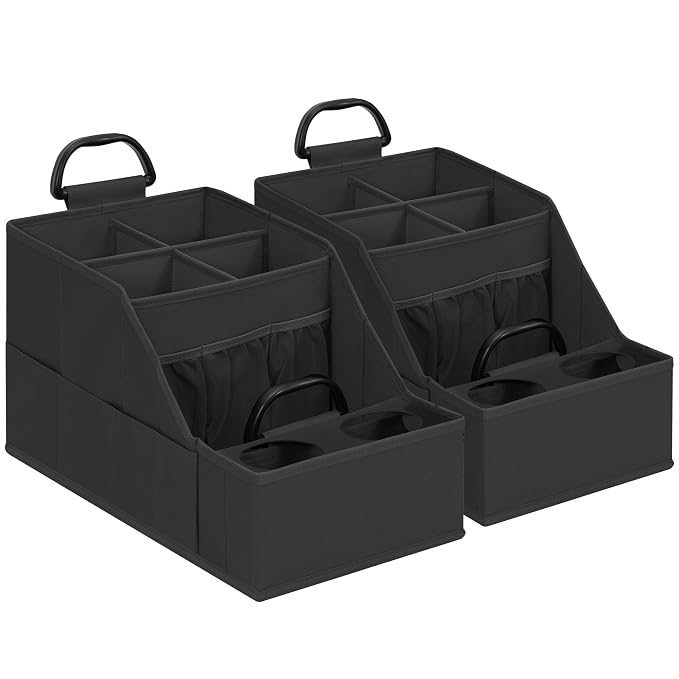 Car Seat Organizer Backseat Front Seat, Car Organizer With 12 Storage Compartments 2 Cup Holders, Snack Storage For Kids Baby, SUV Truck Van Collapsible Storage Bag For Travel, BK, 2PK