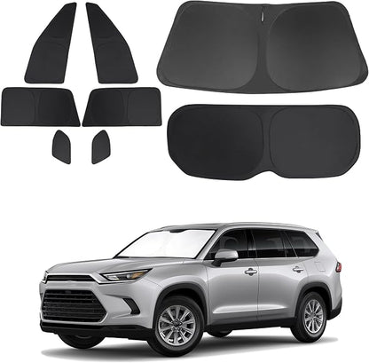 TINGLU Window Shades for Toyota Grand Highlander XLE 2024-2026 Accessories Car Side Full Windows Rear Triangular Windshield Sun Shade Sun UV Rays & Privacy Protection for Camping 8PCS