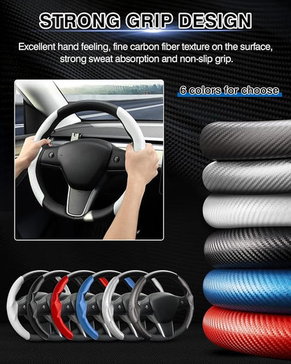 Canvcle Steering Wheel Cover for Tesla Model 3/Y 2016-2025 2026 Highland/Juniper Accessories Carbon Fiber Steering Wheel Cover Protector Non-Slip, Comfortable, Breathable, Model 3/Y Accessories, White
