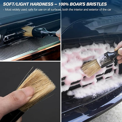 Car Detailing Brushes Set, 8-Piece Auto Detail Cleaning Brush Tool Kit in Soft/Middle/Hard, Crevice Brush, Dust Brush for Car Interior & Exterior, Leather, Air Vents, Emblems, Wheels Wash & Care
