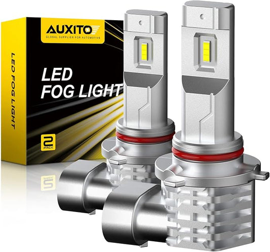 AUXITO 9145 9140 H10 LED Fog Light Bulb Fanless, 6000LM Per Set, 6500K Cool White, CSP LED Chips, Fog Light Bulbs or DRL Replacement, Pack of 2