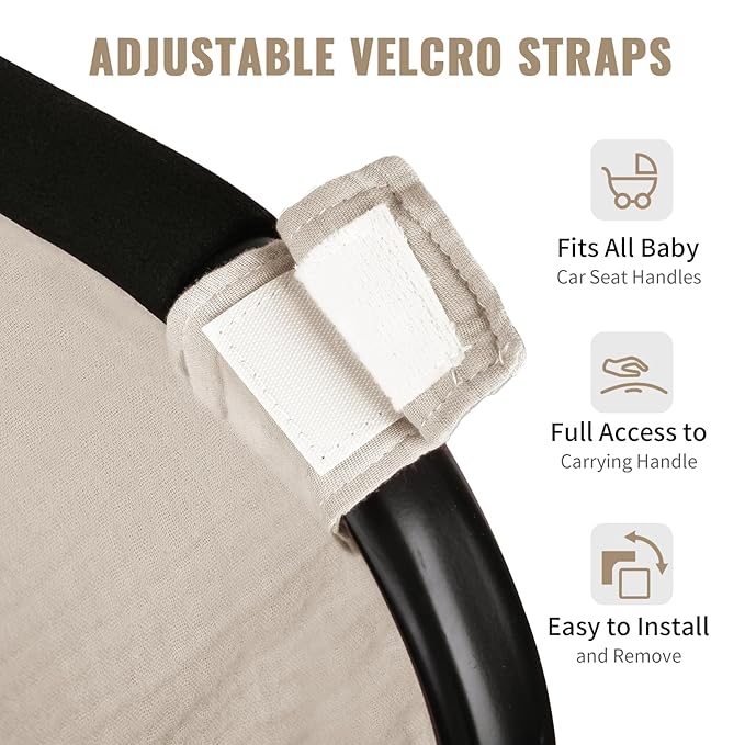 Metplus Muslin Car Seat Cover for Babies, 100% Cotton Breathable Infant Carseat Canopy for Summer, Lightweight Stroller Sunshade Covers for Newborns (Cereal)
