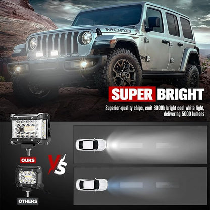 FIERYRED Side Shooter LED Pods 4 Inch Spot Flood Combo LED Light Bar,60W 8000LM Work Lights Off Road Driving Fog Bumper Vehicle Headlights for ATV UTV Truck Boat,IP68,(2pcs)