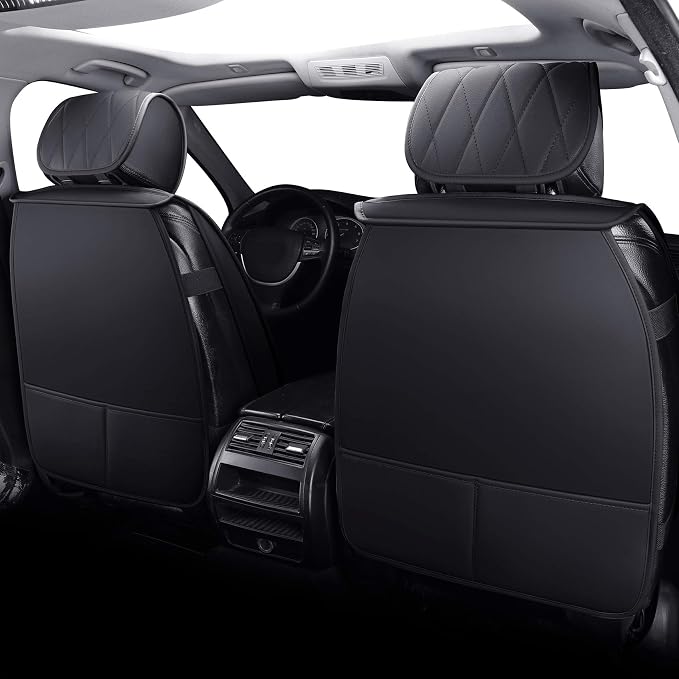 Aierxuan Front Captain Seat Covers Waterproof Leather Universal Compatible with Honda Civic CRV Toyota 4Runner Corolla Pilot Rogue Murano Pathfinder Armada Forte Cherokee (2 PCS Front, Black)