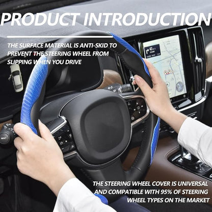 2pcs Universal Fit Carbon Fiber Steering Wheel Cover, Anti-Skid Steering Wheel Cover/Segmented Steering Wheel Protector/Car Interior Accessories (Blue)