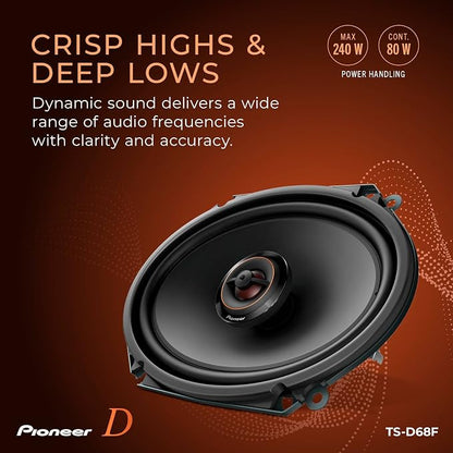 Pioneer D-Series TS-D68F 6” x 8” 2-Way Speakers (Pair) – 280W Max, Balanced Sound + Smooth Treble, Ideal Factory Upgrade, Add an Amplifier for Even Better Performance