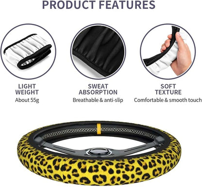 Yellow Leopard Steering Wheel Covers Non Slip Neoprene Universal 15 Inch Steering Wheel Protector Car Cover for Men Women