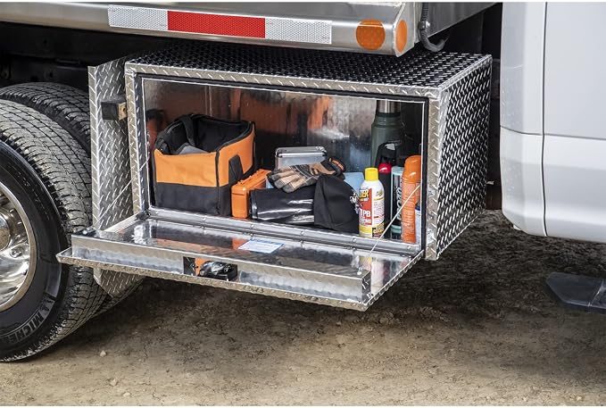 Buyers Products 1705103 Diamond Tread Aluminum Underbody Truck Tool Box, 18 x 18 x 30, Made in USA, .100 in. Thick, Corrosion-Resistant, Locking Compression Latch – Secure Storage for Work Trucks