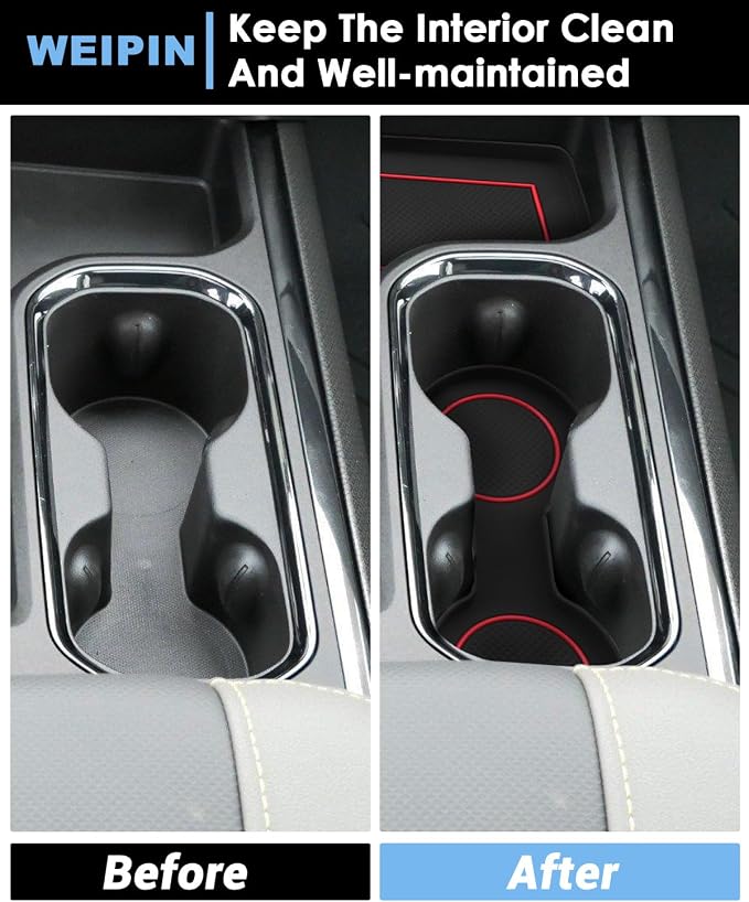for 6PCS Refreshed Models 2022-2026 Silverado/Sierra 1500 & 2024-2026 Sierra 2500 3500 Console Liners - [3D High-Edge Liquid Silicone] 6PCS Cup Holder Mats, Full Console w/Bucket Seats ONLY - Red