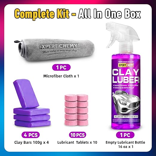 Car Clay Bars Auto Detailing 4 Pack 400g(4x100g) and Clay bar Lubricant Tablets 10 Pack(1pcs=16 oz) Clay bar kit, Spray Bottle and Microfiber Towel for Car Detailing