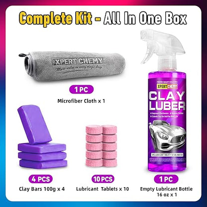 Car Clay Bars Auto Detailing 4 Pack 400g(4x100g) and Clay bar Lubricant Tablets 10 Pack(1pcs=16 oz) Clay bar kit, Spray Bottle and Microfiber Towel for Car Detailing