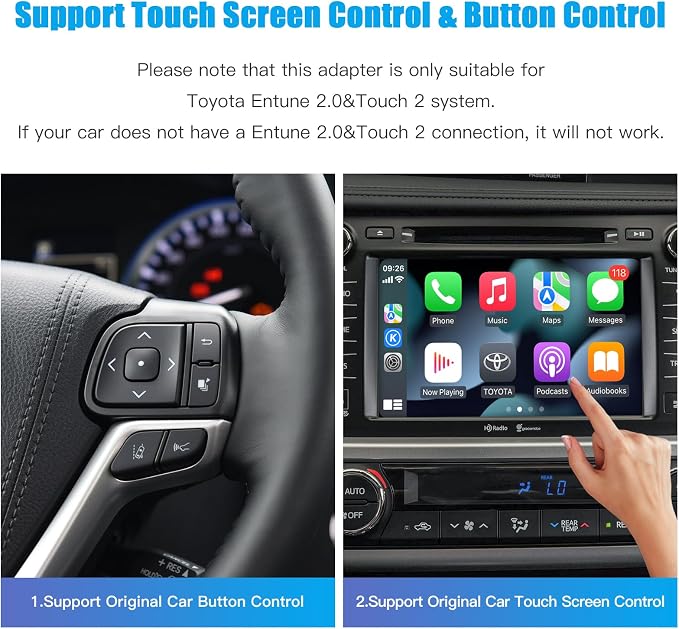 Wireless Carplay Android Auto Adapter for Toyota with Entune2.0 2014-2019, Fits for Tundra/Highlander/RAV4/Tacoma/Camry/Corolla/Avalon/Prius/CH-R/Sienna (FT-Adapter)