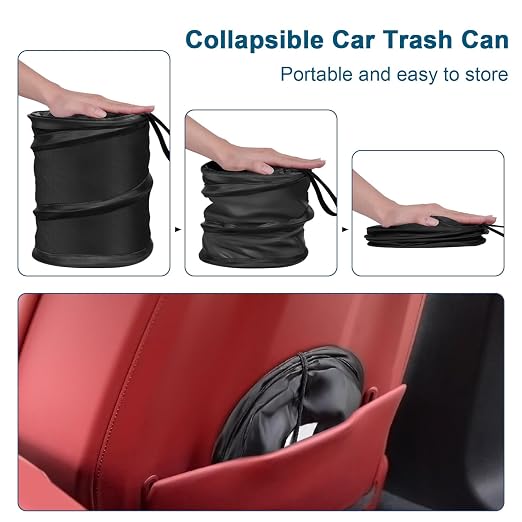 Car Trash Can, 2 Packs 2.6 Gallons Collapsible Car Garbage Can | Pop-Up Trash Can for Car Front Back Seat, Portable Car Trash Bag Hanging for Vehicle SUV Rv Truck Accessories Interior, Black