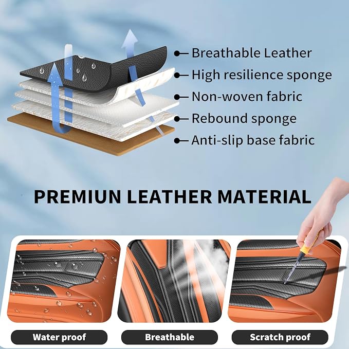 Car Seat Covers Fit for Jeep 5 Seats Wagoneer 2022-2025 2026 - Premium Leather, Waterproof & Breathable，All-Weather Seat Cushion Protecto & Airbag Compatible, Full Set Orange & Black