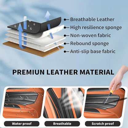 Fit Renegade Car Seat Covers for Jeep Renegade 2015-2024 -Full Set Premium Leather, Waterproof & Breathable，All-Weather Seat Cushion Protecto & Airbag Compatible, 5 Seats Orange & Black