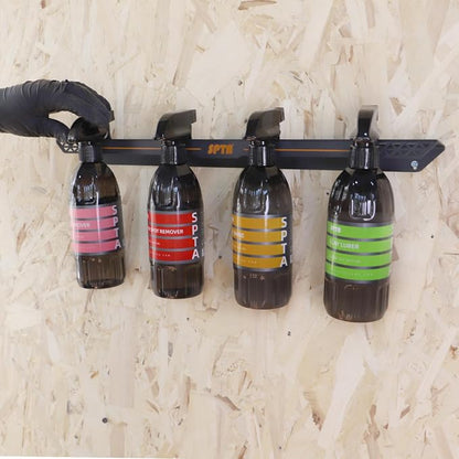 SPTA Spray Bottle Holder, Universal Detailing Spray Bottle Holder - Wall-Mounted Organizer for Mobile & Garage Detailing, Holds 6 Sprayers (16oz), Universal Lightweight Professional Accessory -OT011