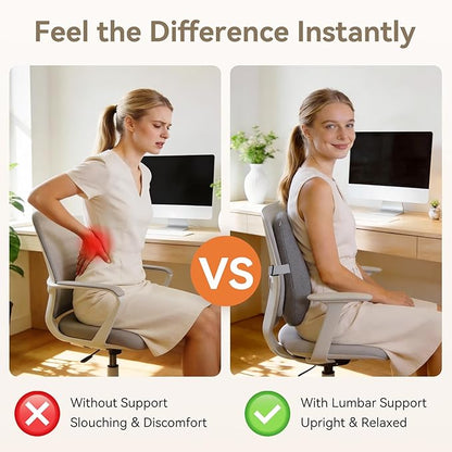 Dense Lumbar Support Pillow for Office Chair, Ergonomic Memory Foam Back Support Pillow for Lower Back Pain Relief, Lumbar Cushion for Chair, Car Seat, Gaming Chair, Adjustable Straps, Grey
