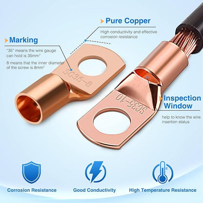 Nilight 150PCS Copper Wire Lugs and Heat Shrink Tubing 2 4 6 8 10 AWG Heavy Duty Battery Terminal Crimp Connectors 70 PCS 80 3:1 Heatshrink Assortment Kit