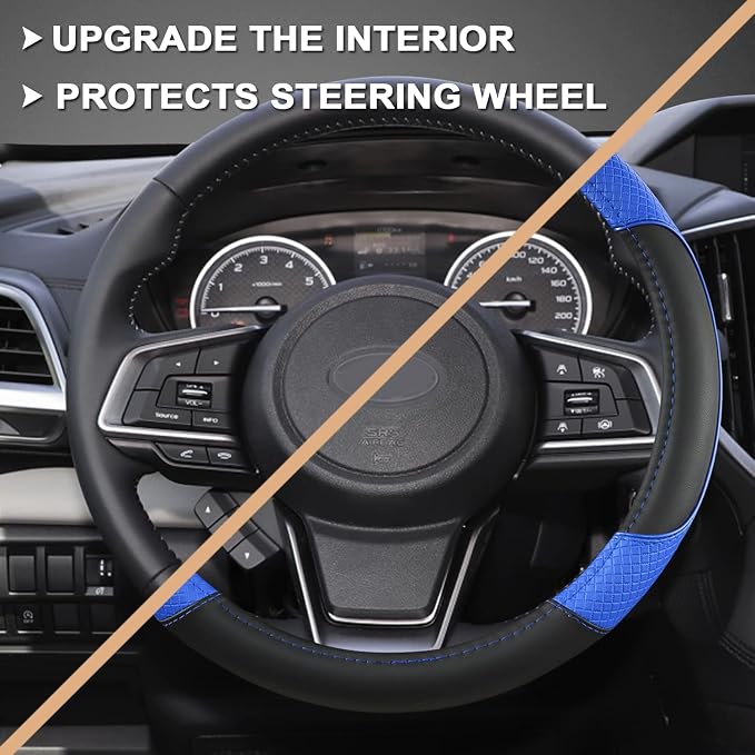 GIANT PANDA Customized Auto Steering Wheel Cover for Subaru Forester, Car Steering Wheel Cover for Subaru Outback and Crosstrek - Black+Blue