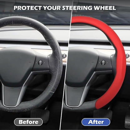 Frani Nappa Leather Steering Wheel Cover,Universal Fit 15 Inch-Premium Non-Slip Breathable Comfort Grip for Cars Trucks SUVs,Anti-Slip Durable Interior Upgrade Red