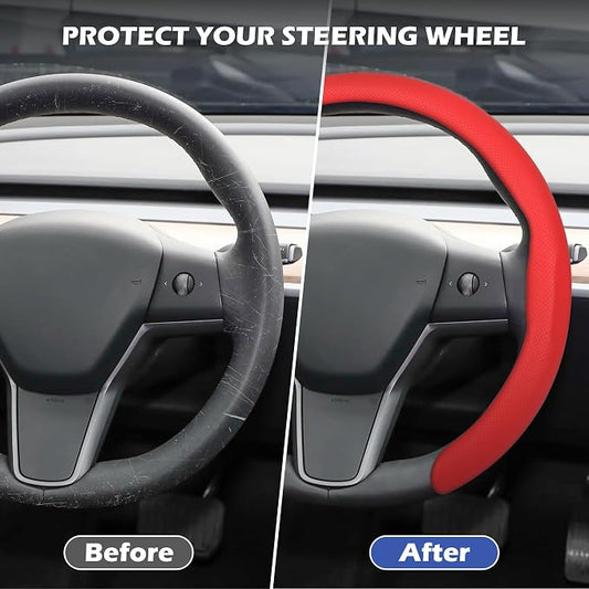 Frani Nappa Leather Steering Wheel Cover,Universal Fit 15 Inch-Premium Non-Slip Breathable Comfort Grip for Cars Trucks SUVs,Anti-Slip Durable Interior Upgrade Red