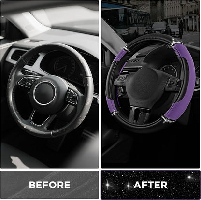 Road Comforts Leather Steering Wheel Cover - Made with PVC Leather - Anti-Slip, Universal Fit 14 1/2 inches to 15 1/2 inches - Purple