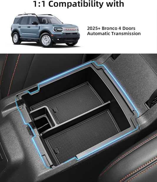 Double Layer Center Console Organizer for 2026 2025 Ford Bronco 4 Door Models (Not for 2-Door, Manual Transmission or Bronco Sport)