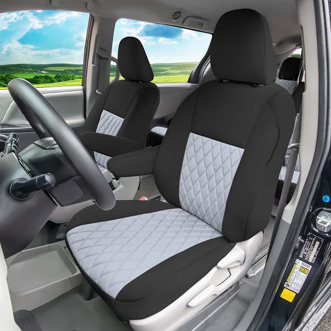 FH Group Custom Fit Car Seat Covers Specifically Made for Toyota Sienna 2011-2020, Car Seat Cover Full Set, 8 Seater Automotive Seat Covers in Solid Gray Neoprene, Waterproof and Washable Seat Covers