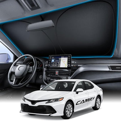 Wigoo for Toyota Camry Windshield Sunshade [OEM Design, 100% Sun Blockage] Foldable Heat Insulation Sun Shade with Storage Bag, for Toyota Camry 2018-2026, Silver Coating