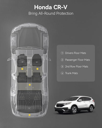 3W Floor Mats & Cargo Liner Fit for Honda CR-V 2017-2022(Not Fit for Hybrid), All Weather TPE Custom Fit Floor Liner 1st, 2nd Row and Full Set Trunk Car Mats Black