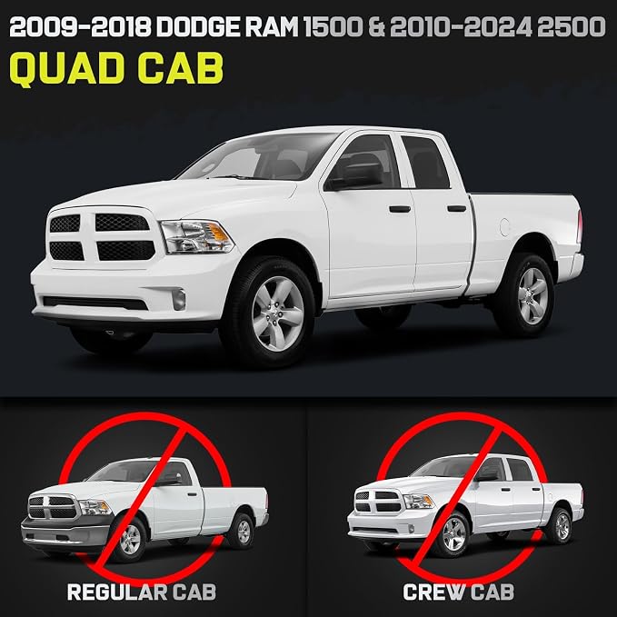 BINARY STAR 6 Inch Running Boards Compatible with 2009-2018 Dodge Ram 1500 Quad Cab, 10-24 Dodge Ram 2500 3500 Quad Cab, Carbon Steel Black Truck Side Step, Nerf Bars Steps with Non-Slip Plastic Pads.