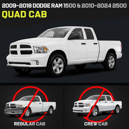 BINARY STAR 6 Inch Running Boards Compatible with 2009-2018 Dodge Ram 1500 Quad Cab, 10-24 Dodge Ram 2500 3500 Quad Cab, Carbon Steel Black Truck Side Step, Nerf Bars Steps with Non-Slip Plastic Pads.