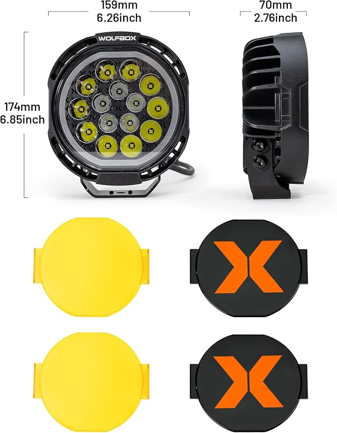 WOLFBOX 7 Inch LED Off Road Lights with True Power Lumens- Heavy Duty Driving Lights, High Output Beam Bumper Lights for Pickup SUV, Hardcore Industrial Grade Auxiliary Pods, IP69K Waterproof